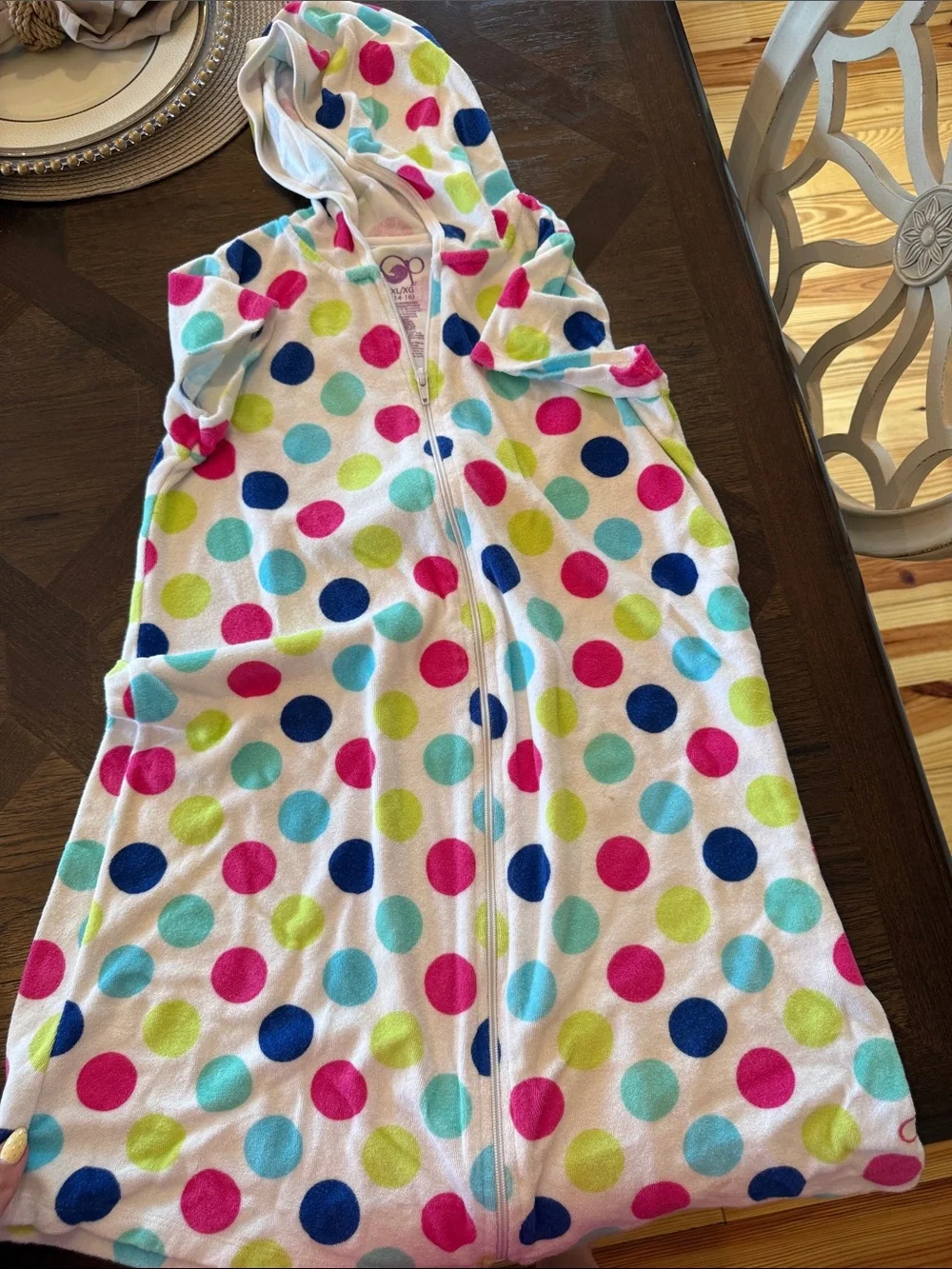 Kids Short-Sleeve Zip coverup/dress - White with Multicolor Polka Dots